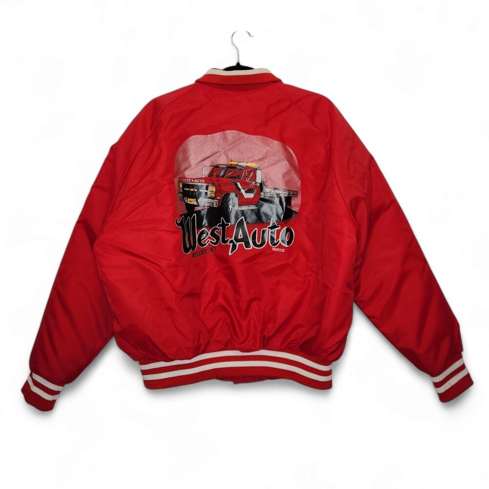 Vintage West Auto Beloit Wisconsin Chevy Chevrolet Satin Bomber Jacket Large